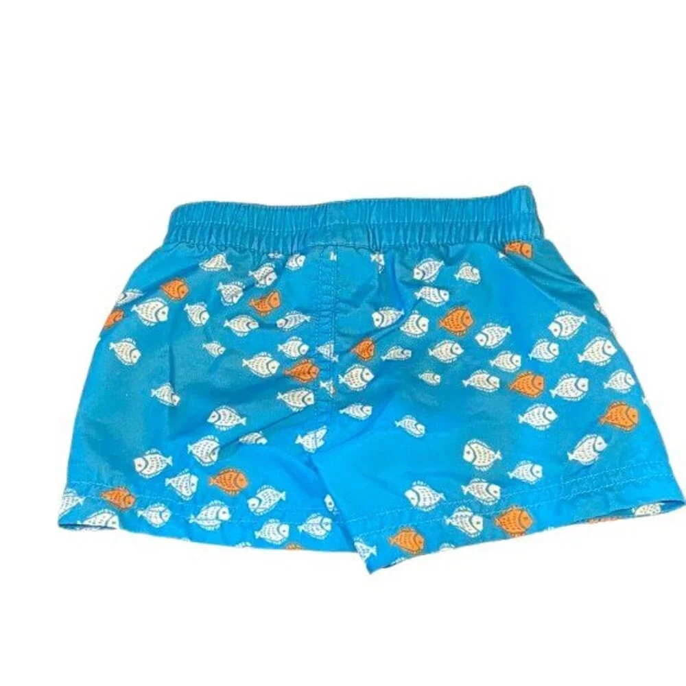 Baby Boy's Swim Trunks Shorts 0-3 Months Old Navy Blue w/ fish